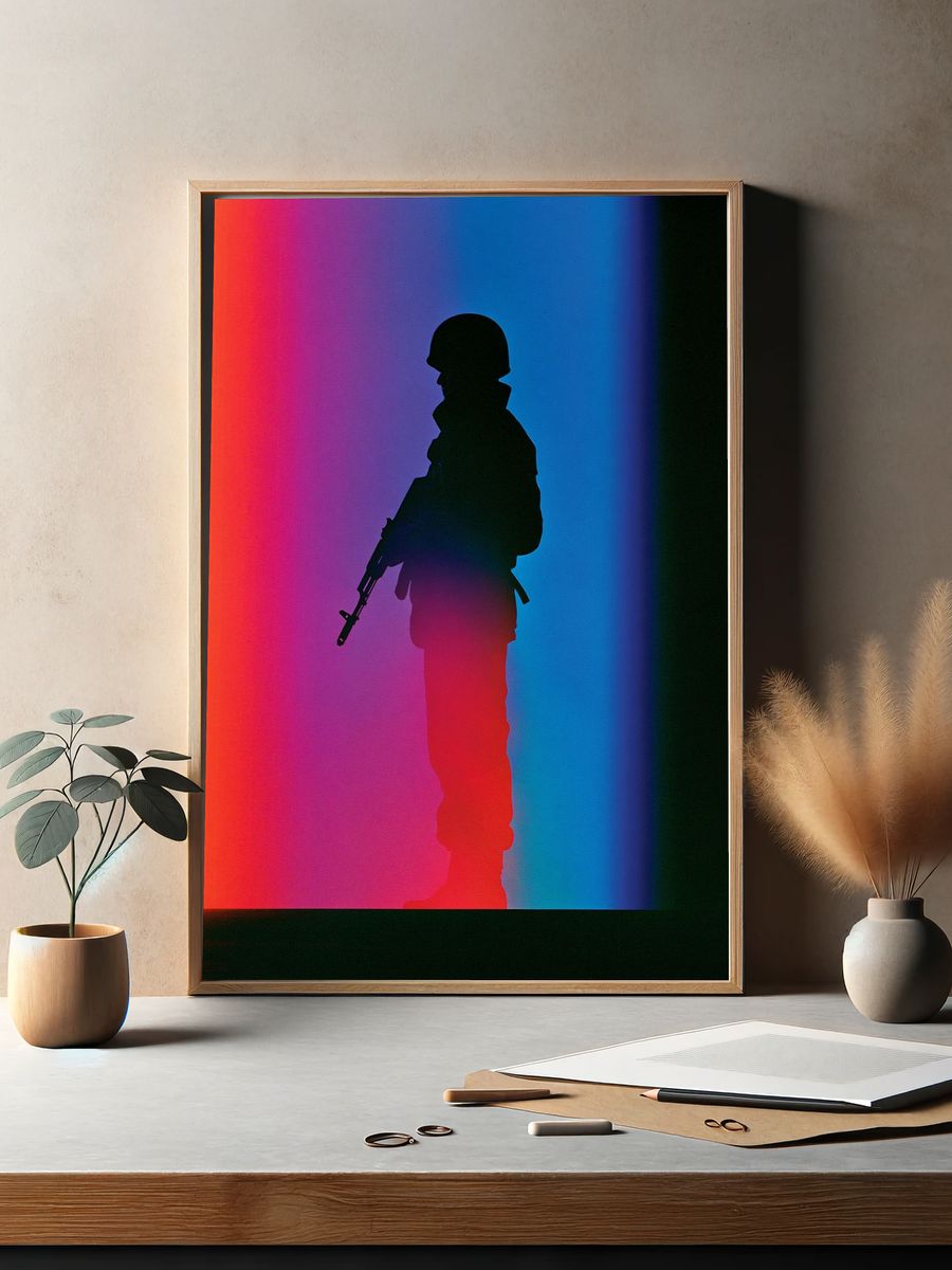 Soldier Silhouette Neon Poster. — room view 2