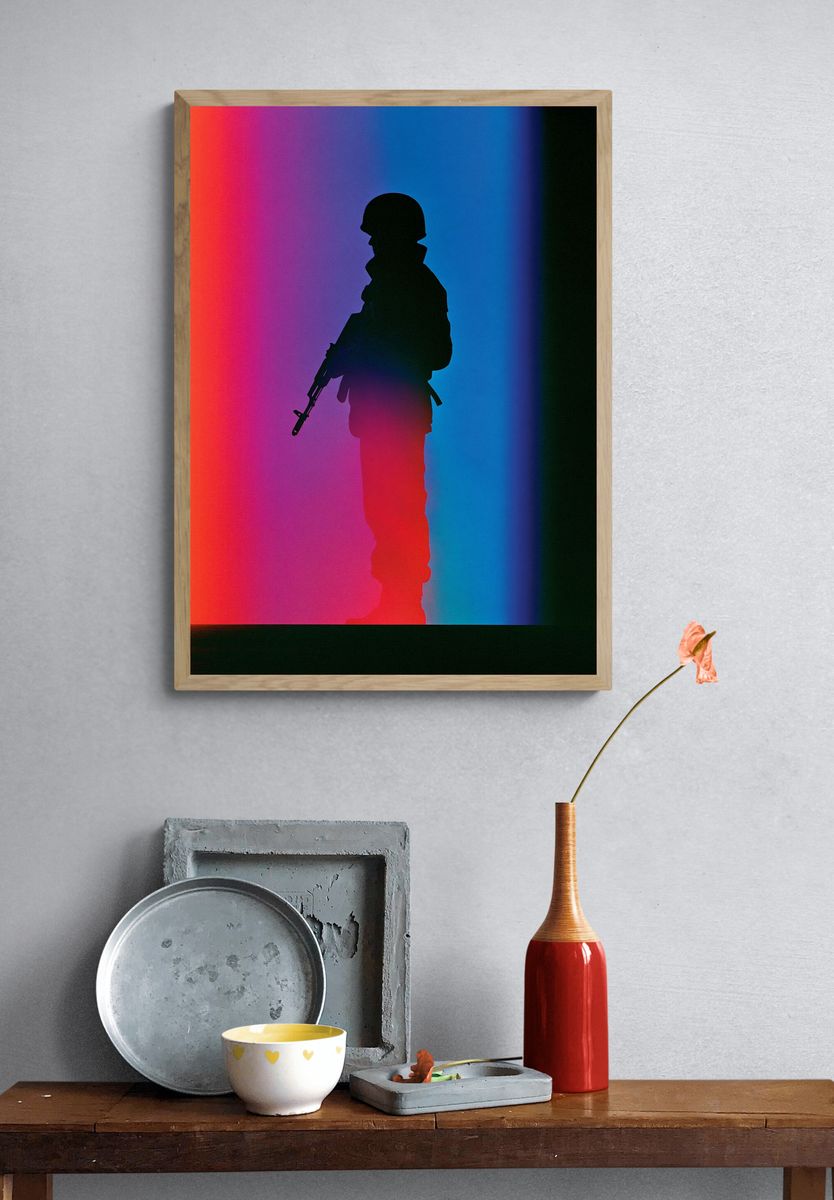Soldier Silhouette Neon Poster. — room view 3
