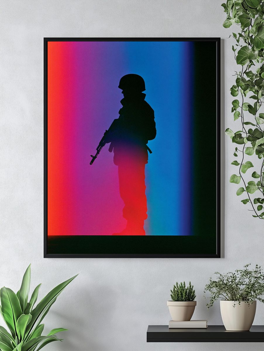 Soldier Silhouette Neon Poster. — room view 4