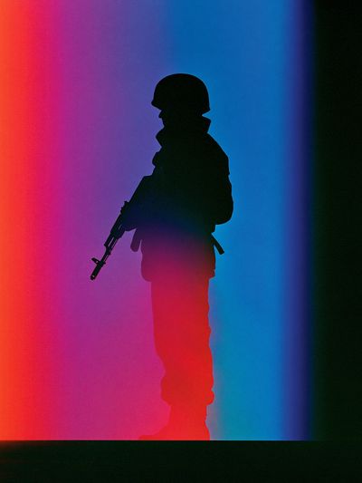 Soldier Silhouette Neon Poster.