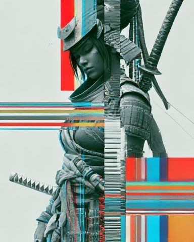 Glitch Samurai Warrior Illustration Poster. poster detail