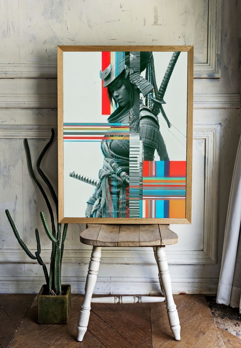 Glitch Samurai Warrior Illustration Poster. room preview
