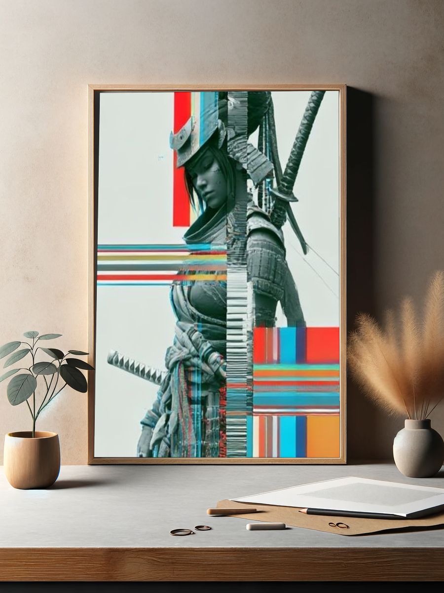 Glitch Samurai Warrior Illustration Poster. — room view 2