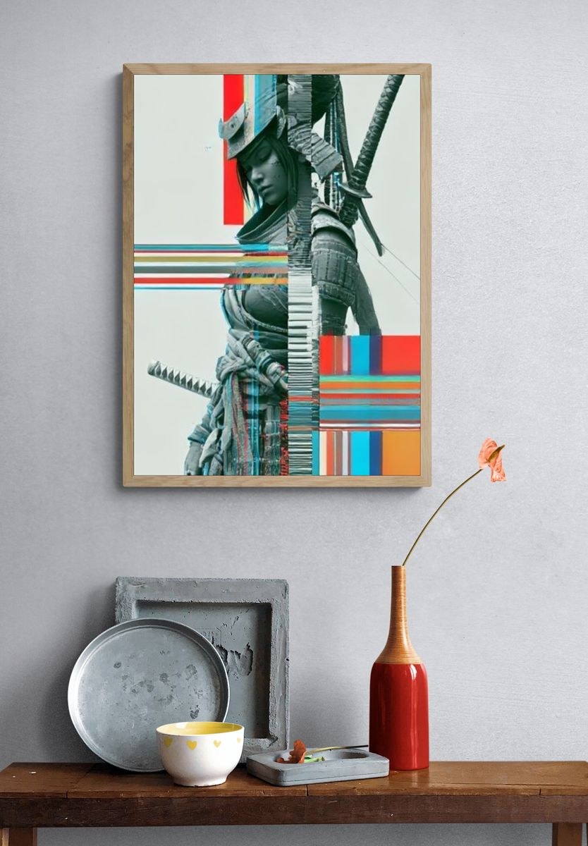 Glitch Samurai Warrior Illustration Poster. — room view 3