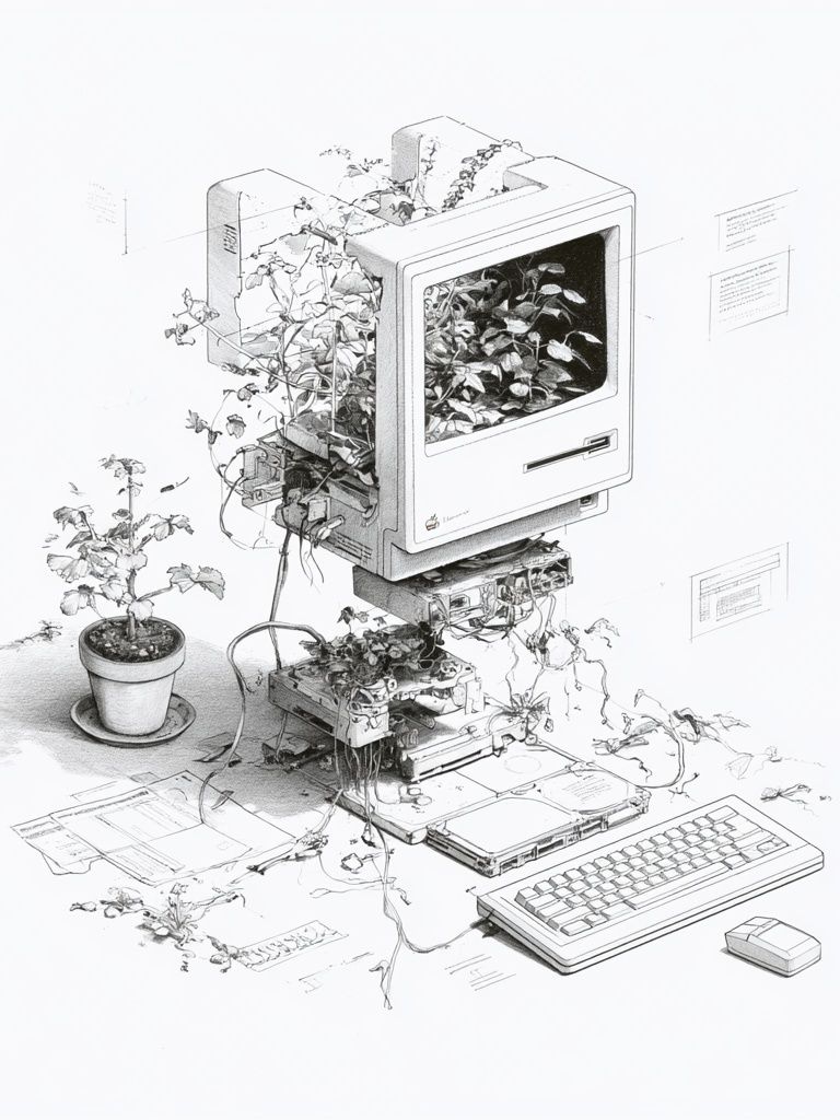 Botanical Computer Surrealism Print. poster — illustration art