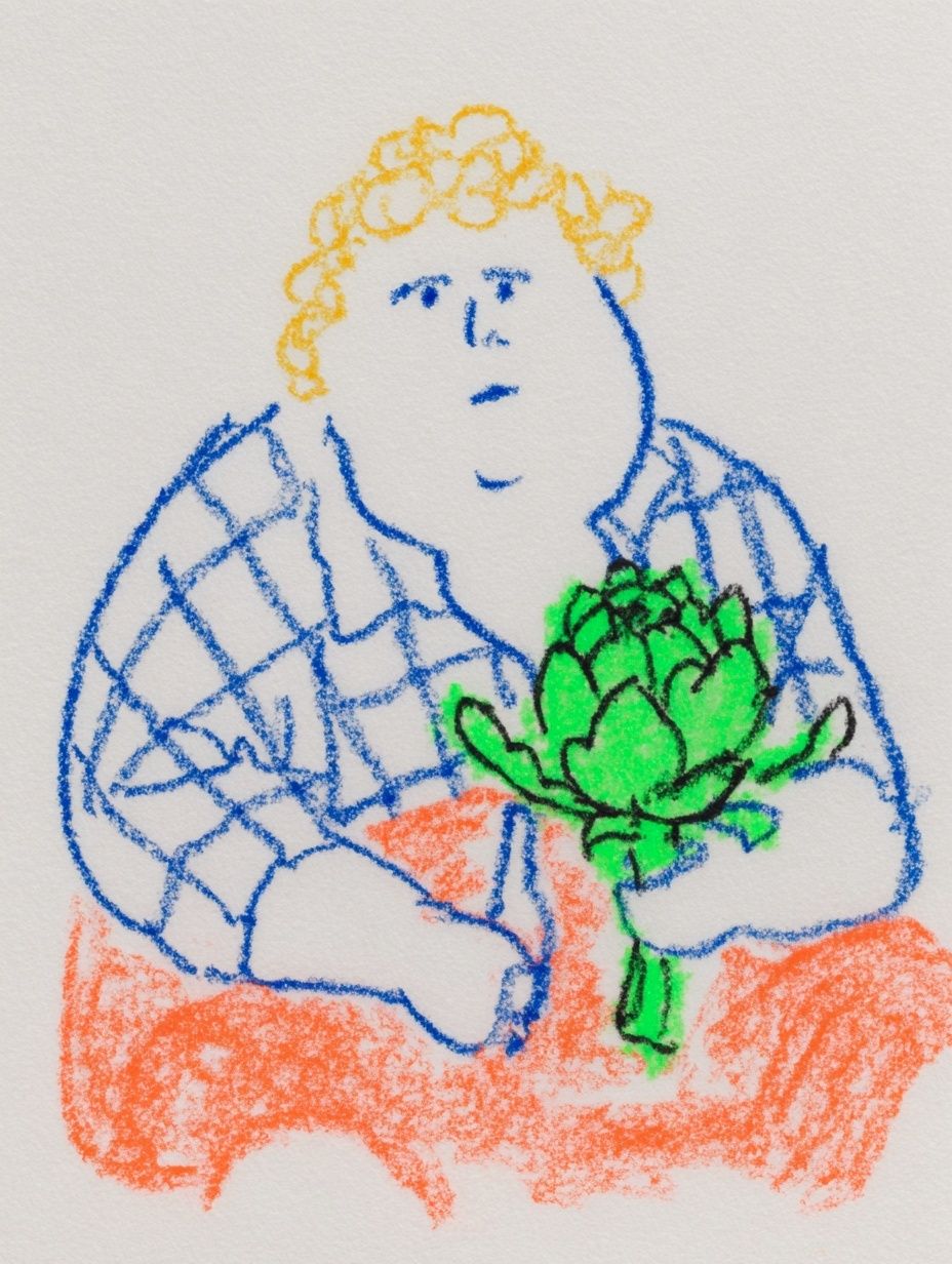 Child Holding Artichoke Illustration Poster. poster detail