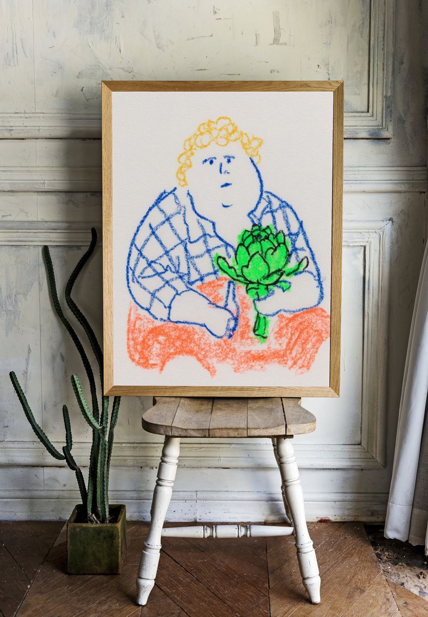 Child Holding Artichoke Illustration Poster. room preview