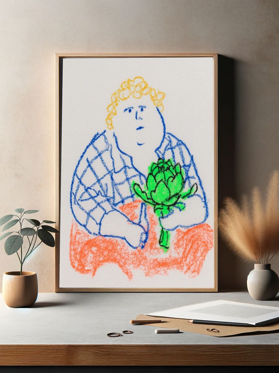 Child Holding Artichoke Illustration Poster. — room view 2