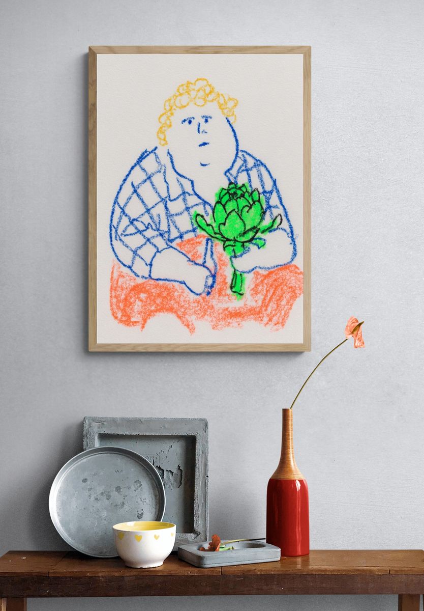 Child Holding Artichoke Illustration Poster. — room view 3