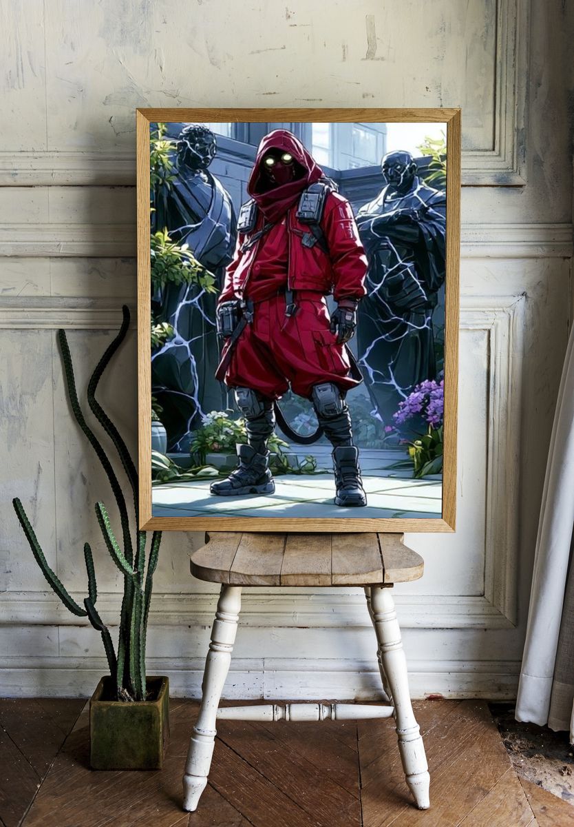 Masked Red Hood Figure Illustration Poster. room preview
