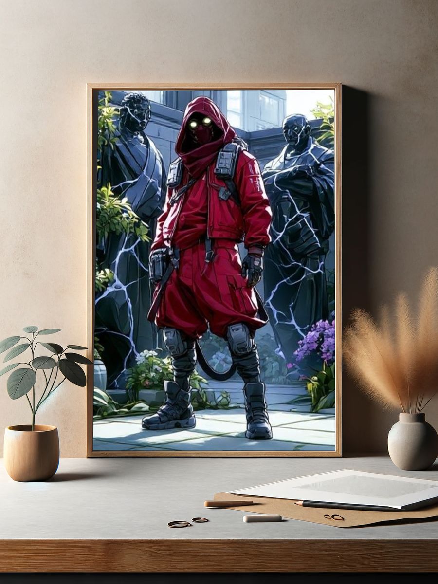 Masked Red Hood Figure Illustration Poster. — room view 2