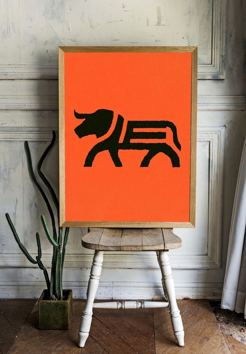 Black Bull Silhouette Typography Print. room preview