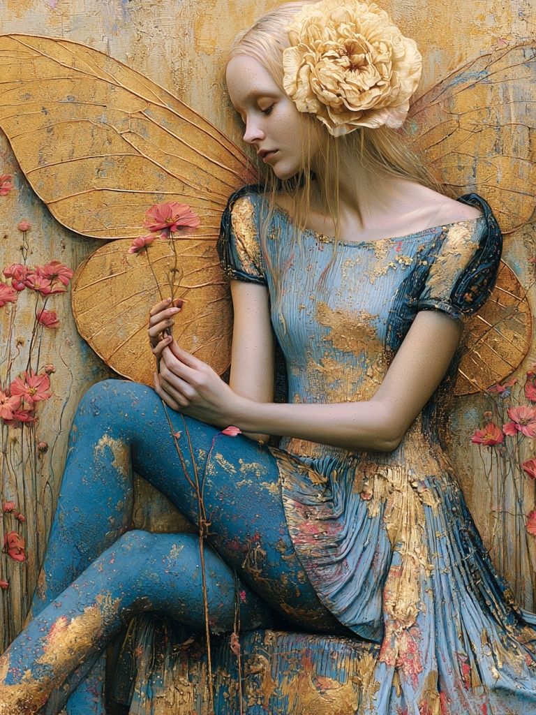 Golden Fairy Portrait Print. poster — illustration art