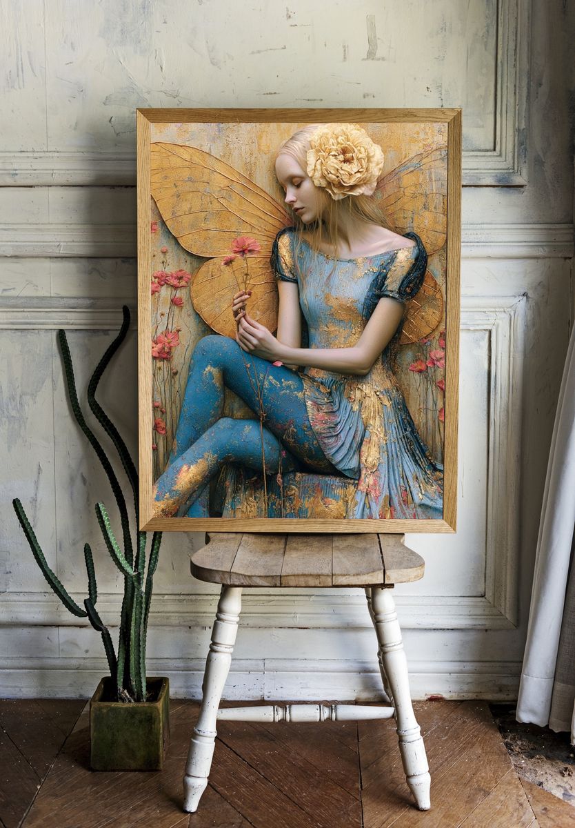 Golden Fairy Portrait Print. room preview