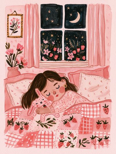 Strawberry Dream Bedroom Illustration Poster.