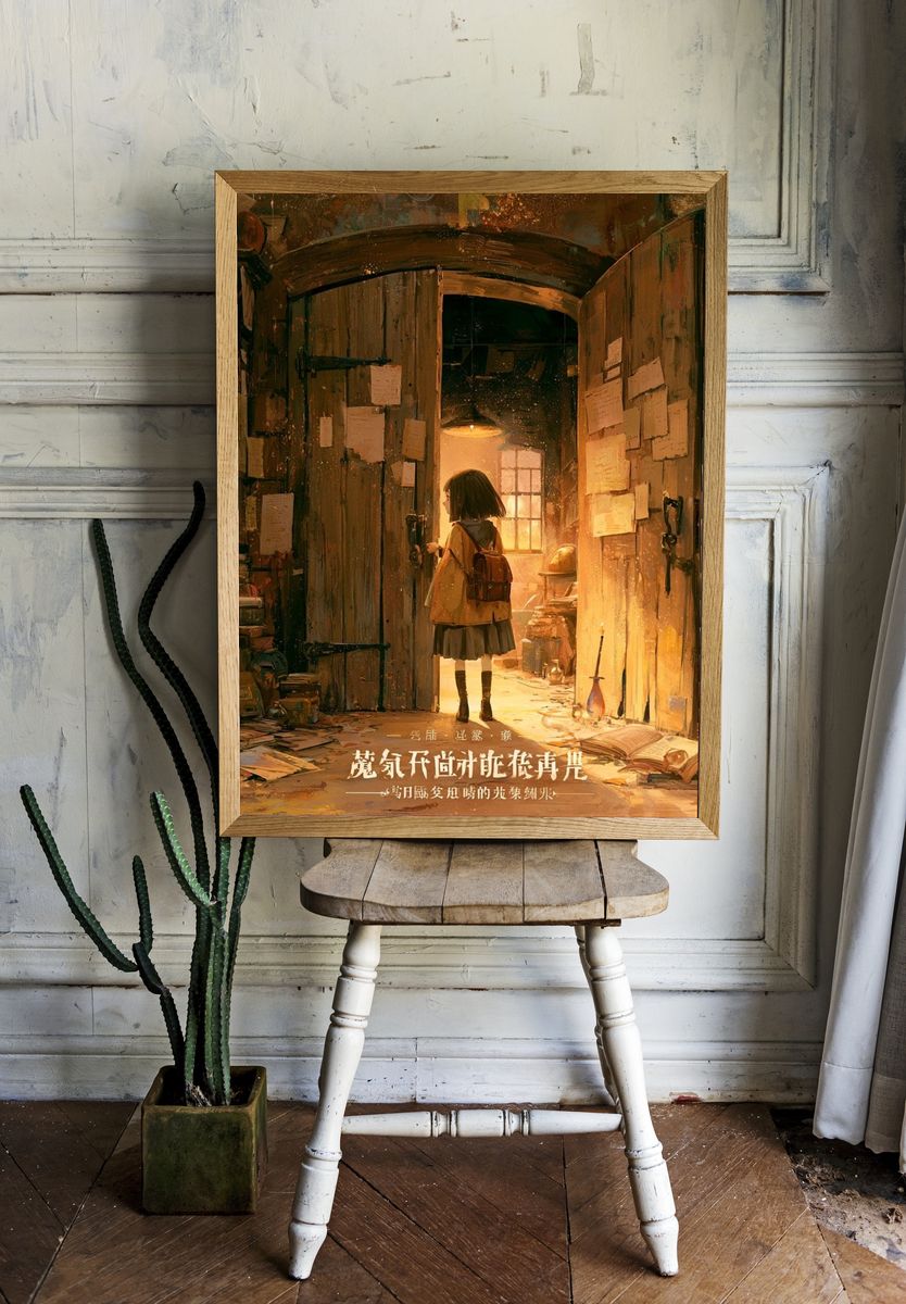 Cozy Library Girl Illustration Poster. room preview