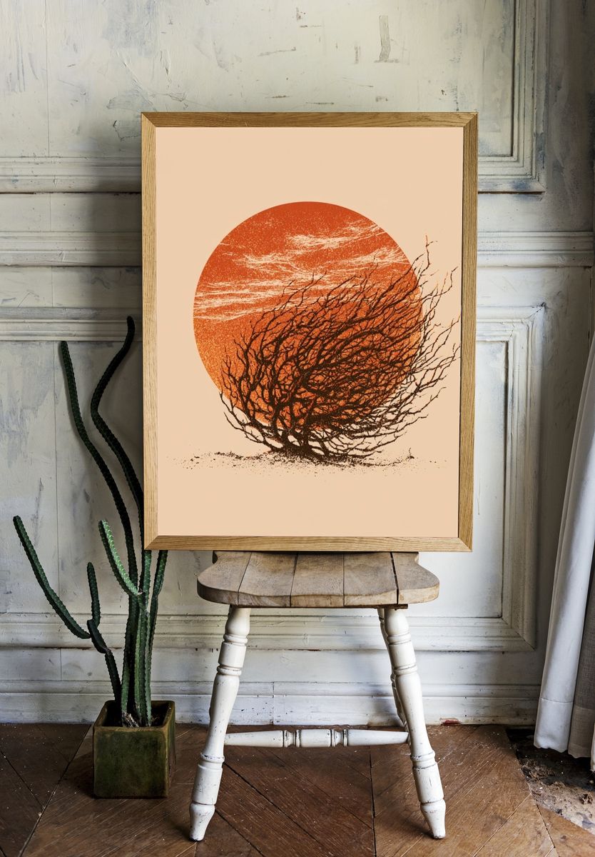 Desert Sun and Branches Print. room preview