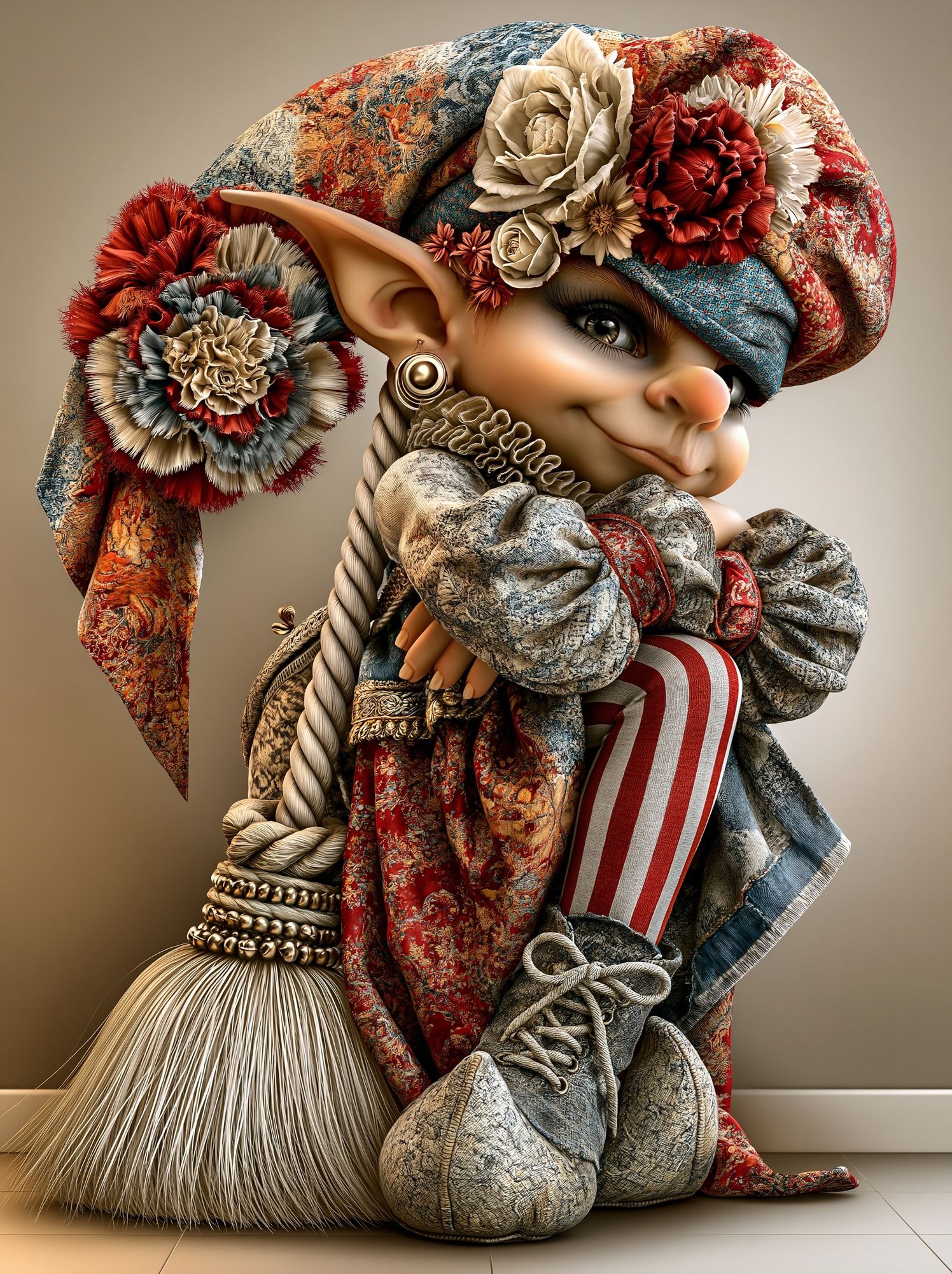 Whimsical Elf Portrait Illustration Print. poster detail