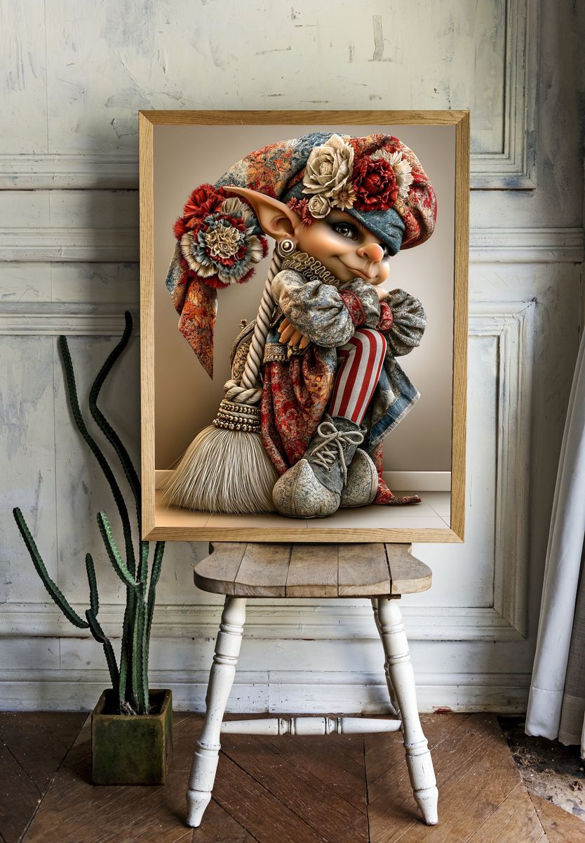 Whimsical Elf Portrait Illustration Print. — room view 1