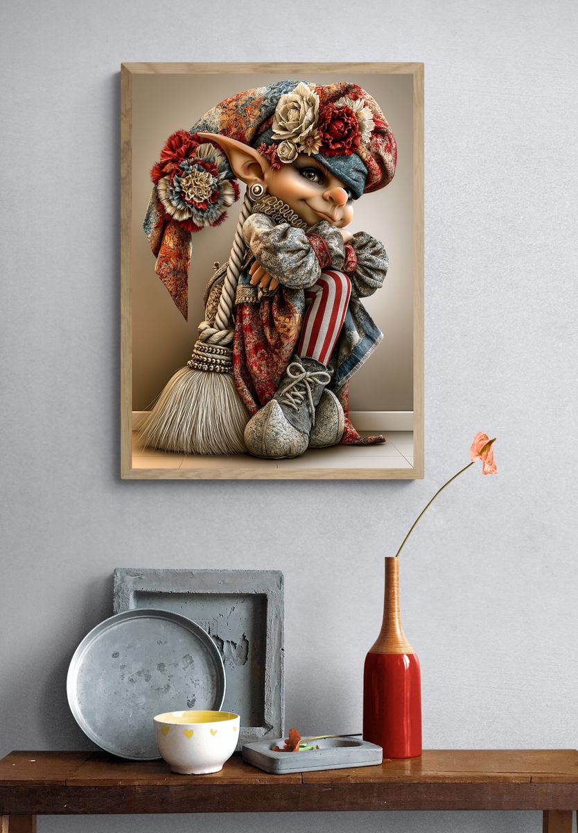 Whimsical Elf Portrait Illustration Print. — room view 3