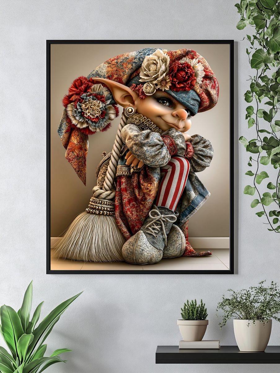 Whimsical Elf Portrait Illustration Print. — room view 4