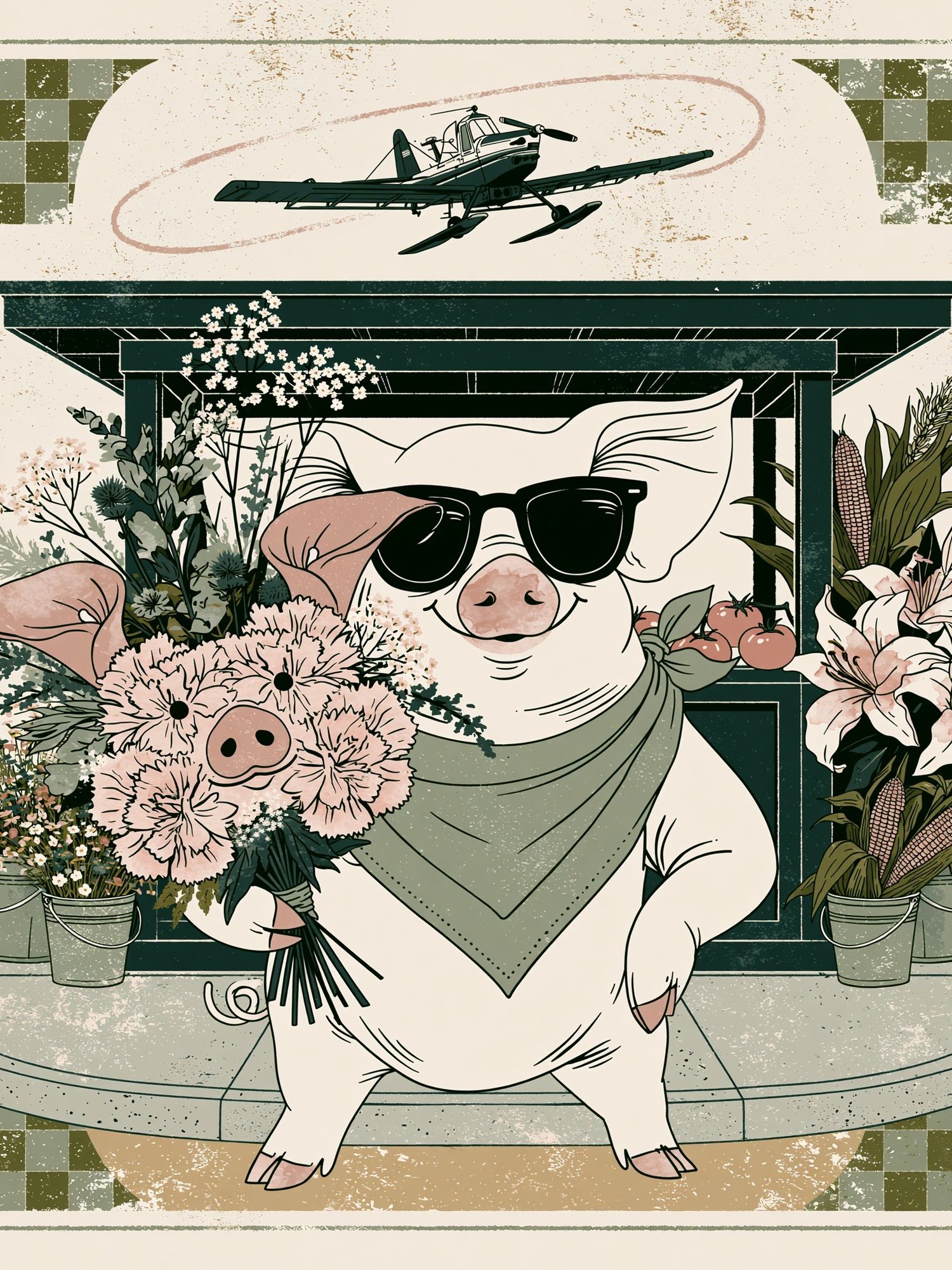 Sunglasses Pig Floral Illustration Poster. poster — illustration art