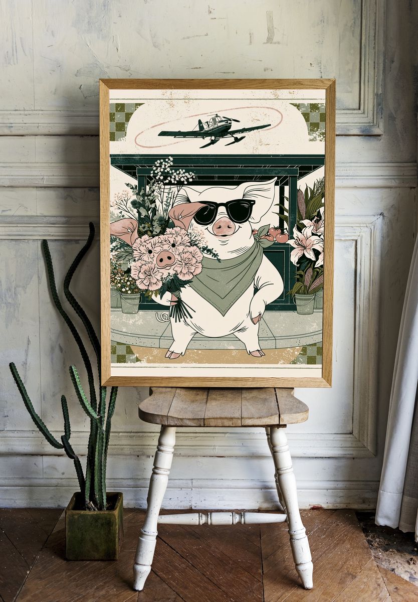 Sunglasses Pig Floral Illustration Poster. room preview