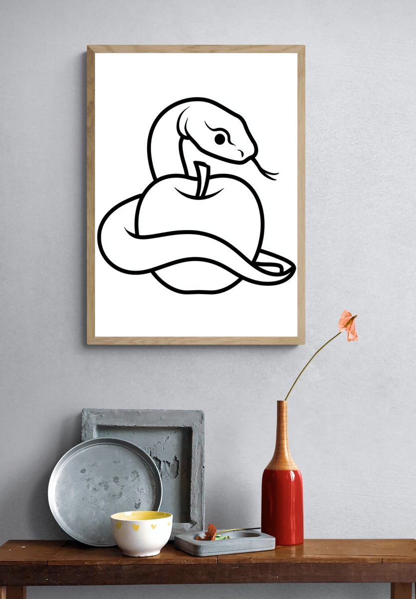 Snake and Apple Line Art Poster. — room view 3