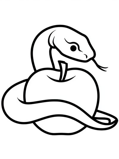 Snake and Apple Line Art Poster.