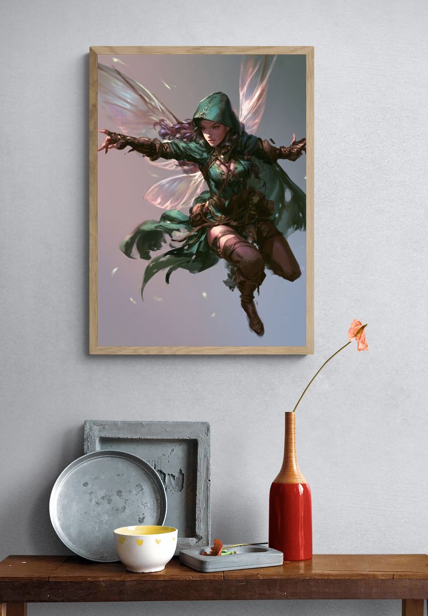 Winged Hooded Warrior Fantasy Print. — room view 3