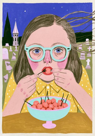 Girl with Cherries Illustration Poster.