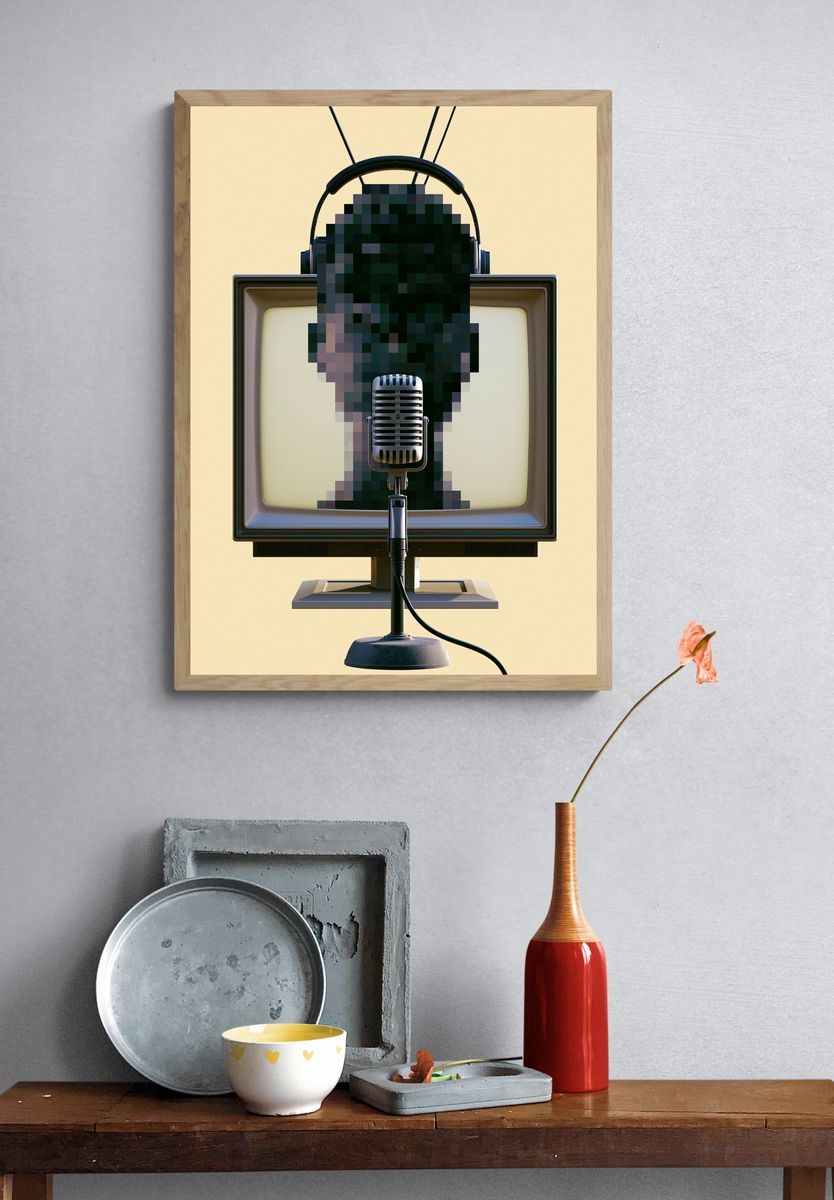 Retro TV Microphone Illustration Poster. — room view 3