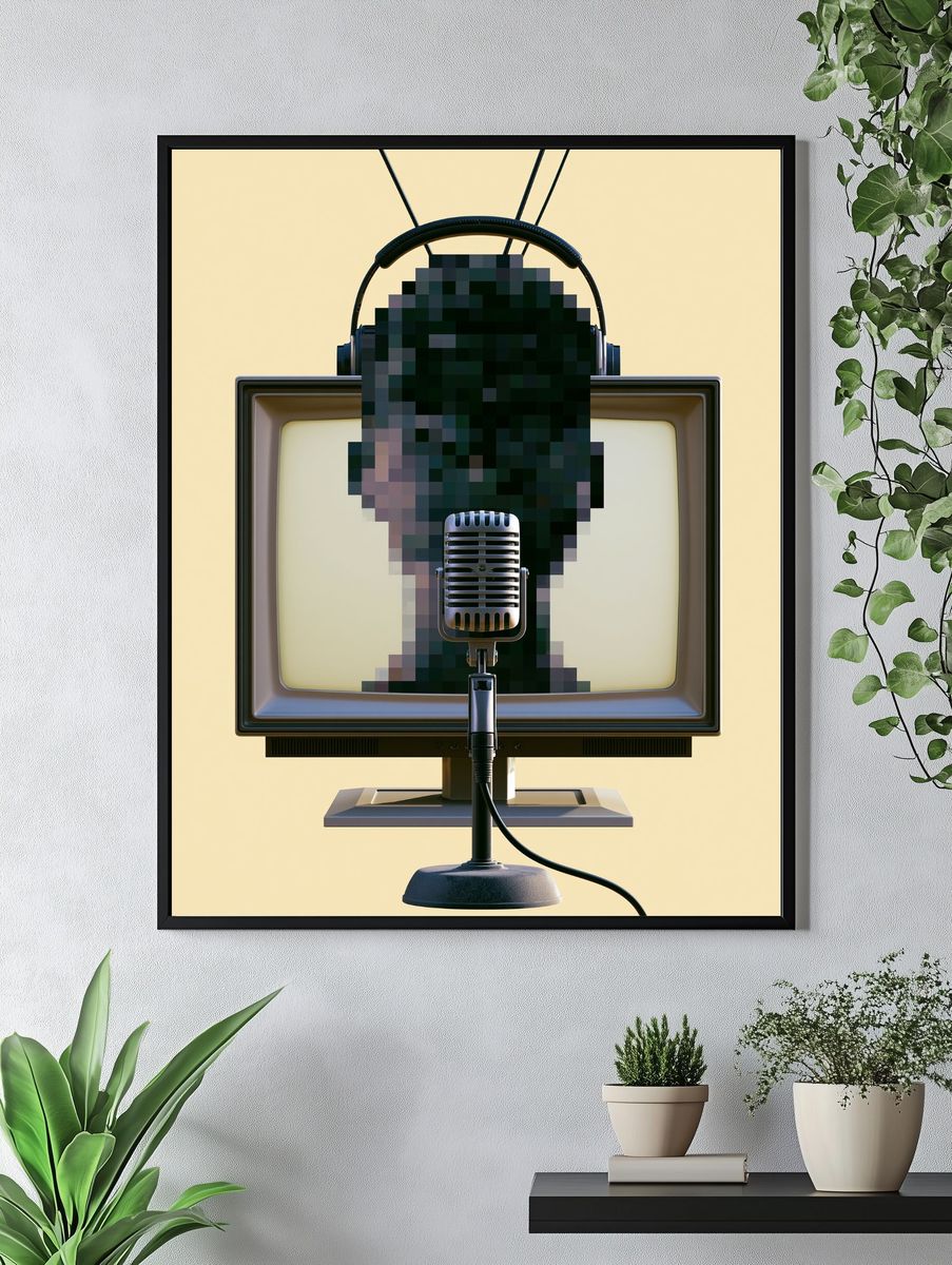 Retro TV Microphone Illustration Poster. — room view 4
