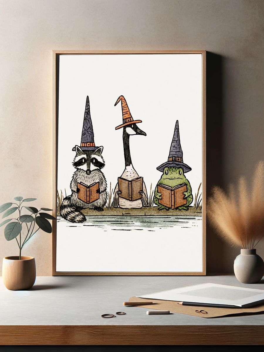 Wizard Animals Illustration Poster. — room view 2