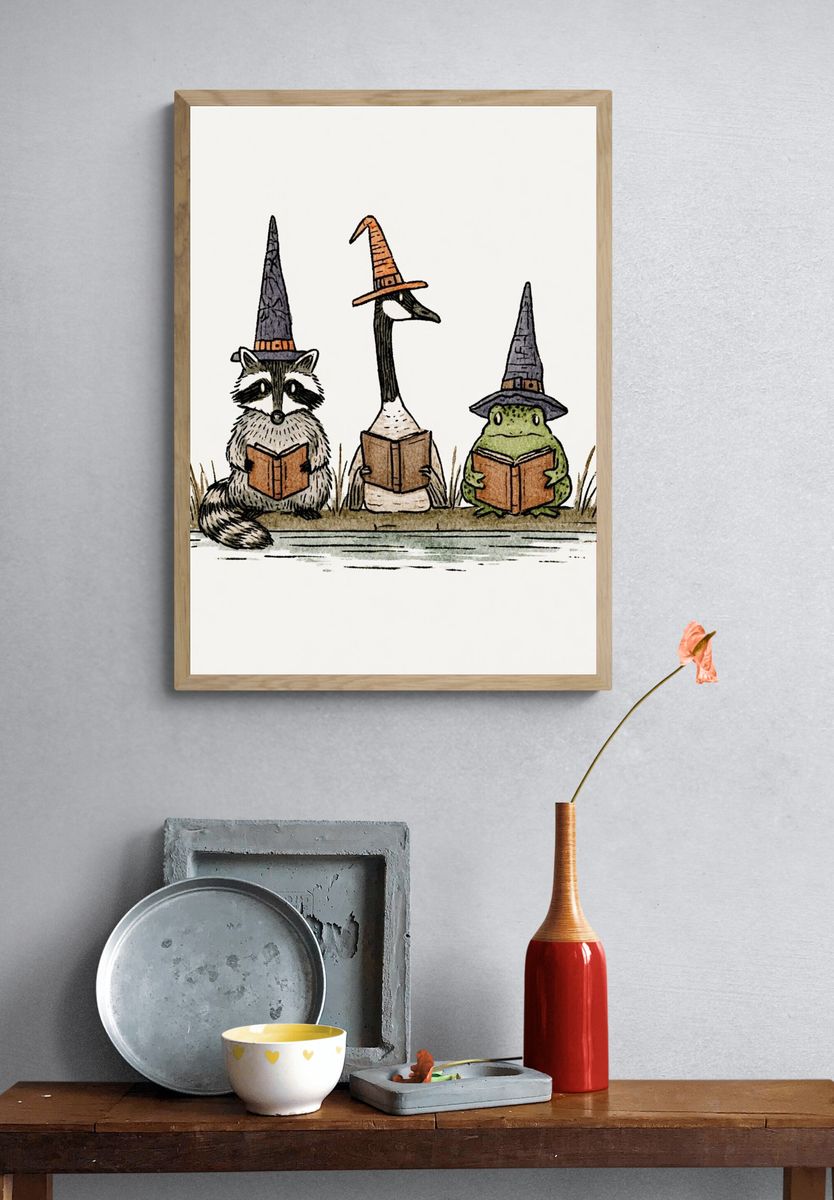 Wizard Animals Illustration Poster. — room view 3