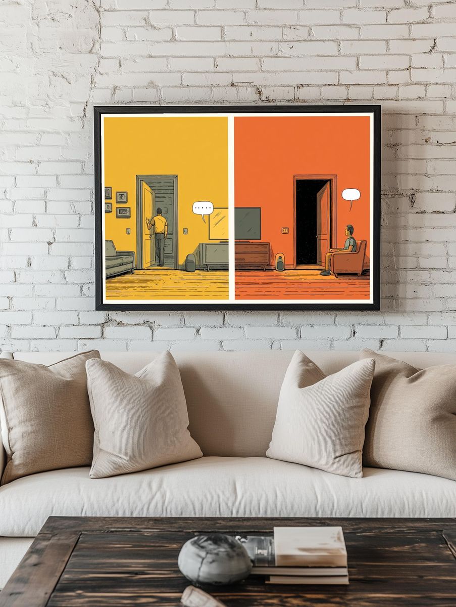 Split Room Conversation Illustration Poster. — room view 1