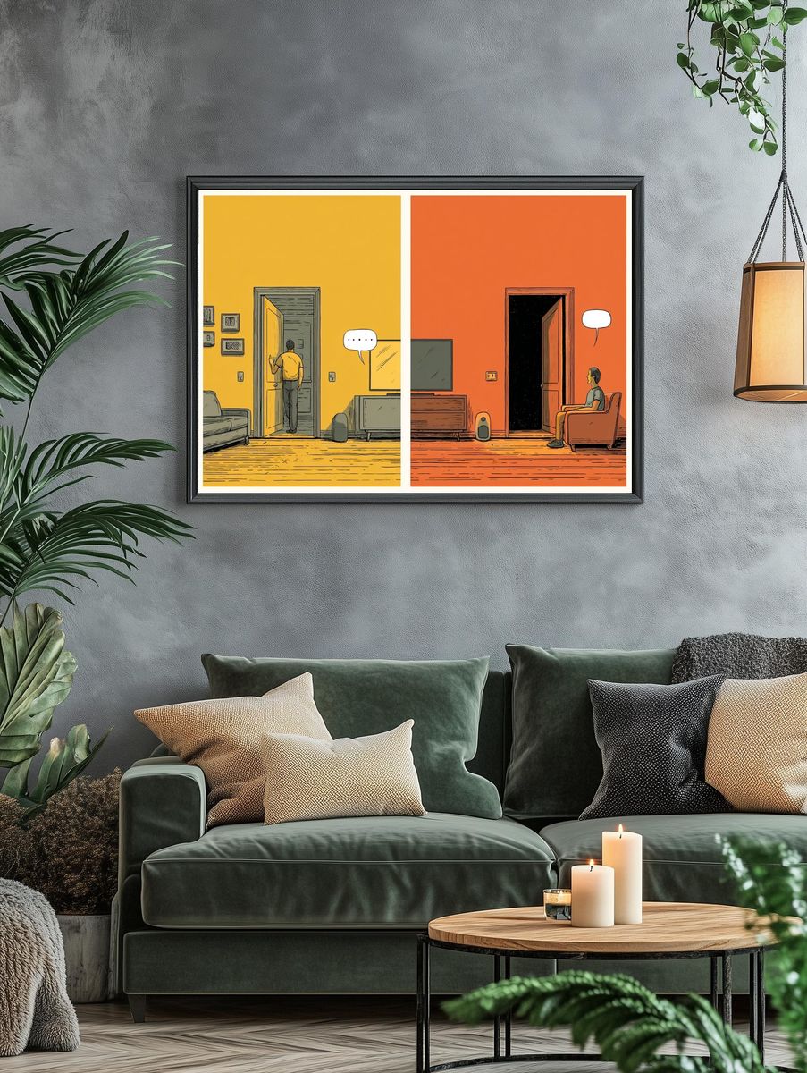 Split Room Conversation Illustration Poster. — room view 4
