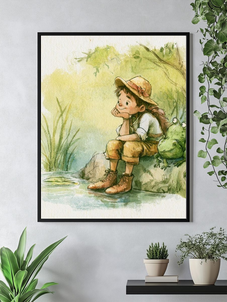 Girl and Frog Watercolor Print. — room view 4
