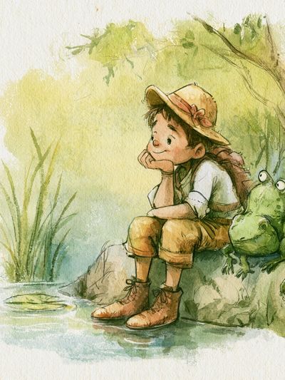 Girl and Frog Watercolor Print. poster