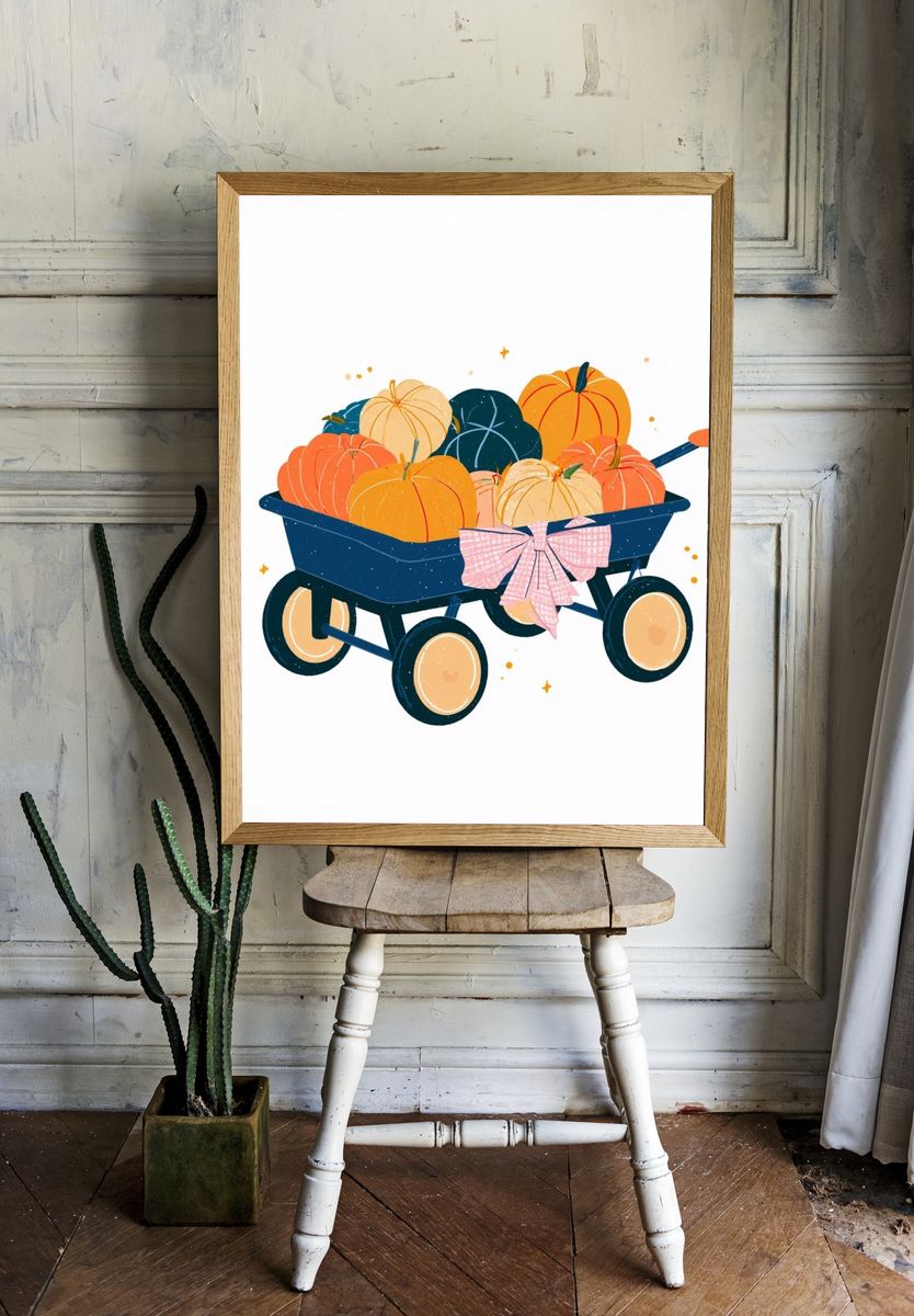 Pumpkin Wagon Illustration Poster. — room view 1