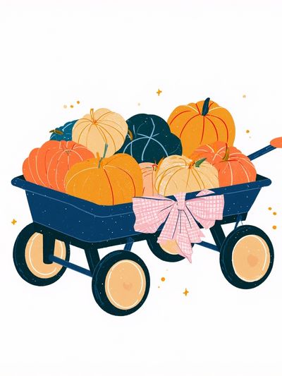 Pumpkin Wagon Illustration Poster.