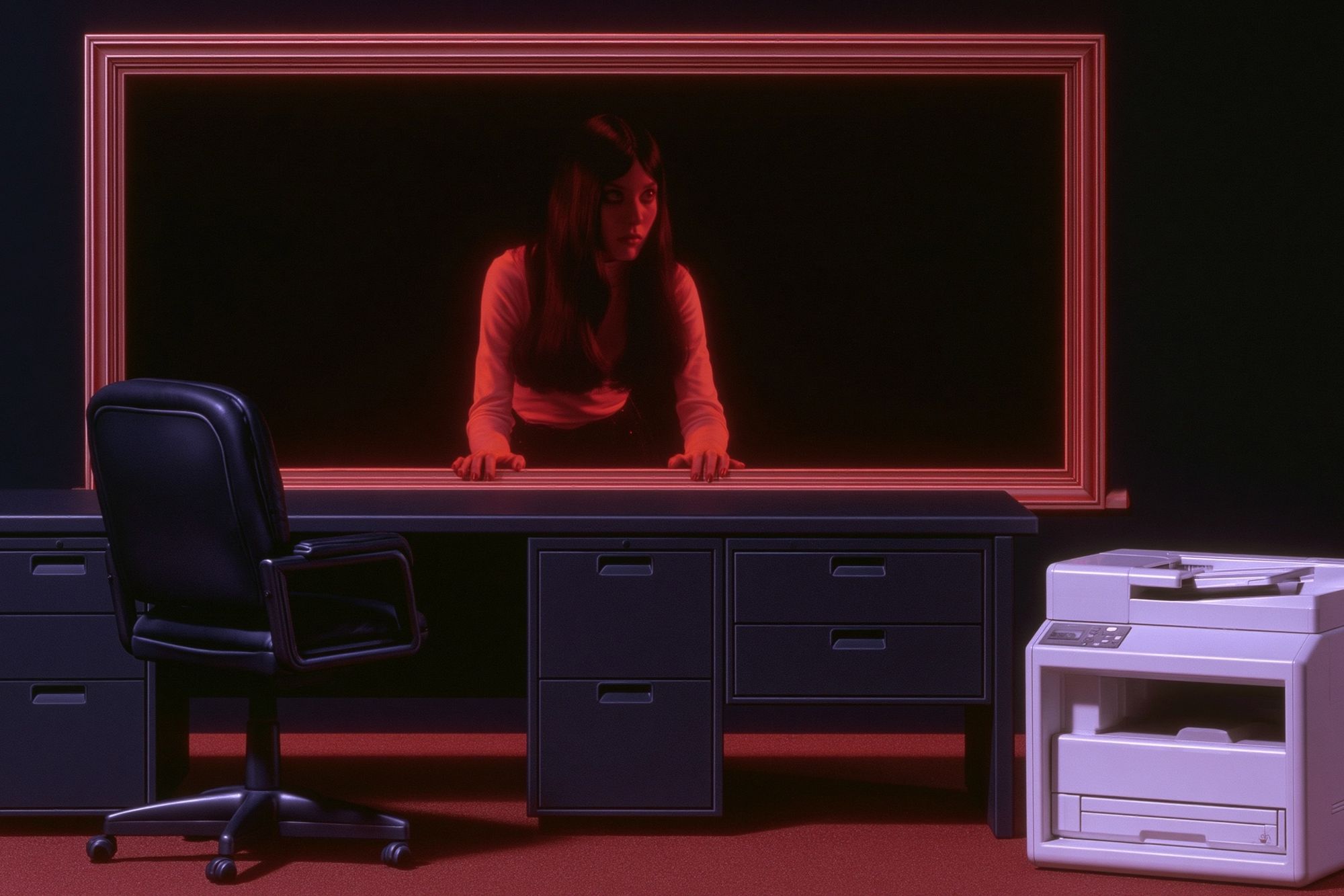Neon Office Surrealism Poster. poster — illustration art