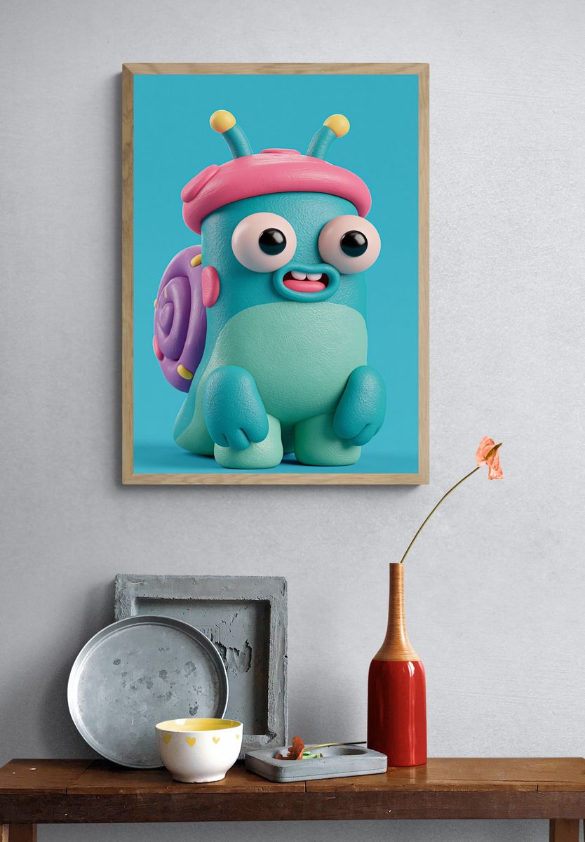 Cute Snail Character Illustration Poster. — room view 3
