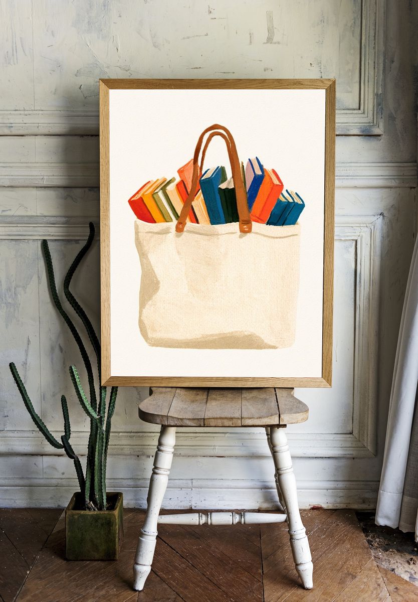 Book Tote Watercolor Poster. room preview
