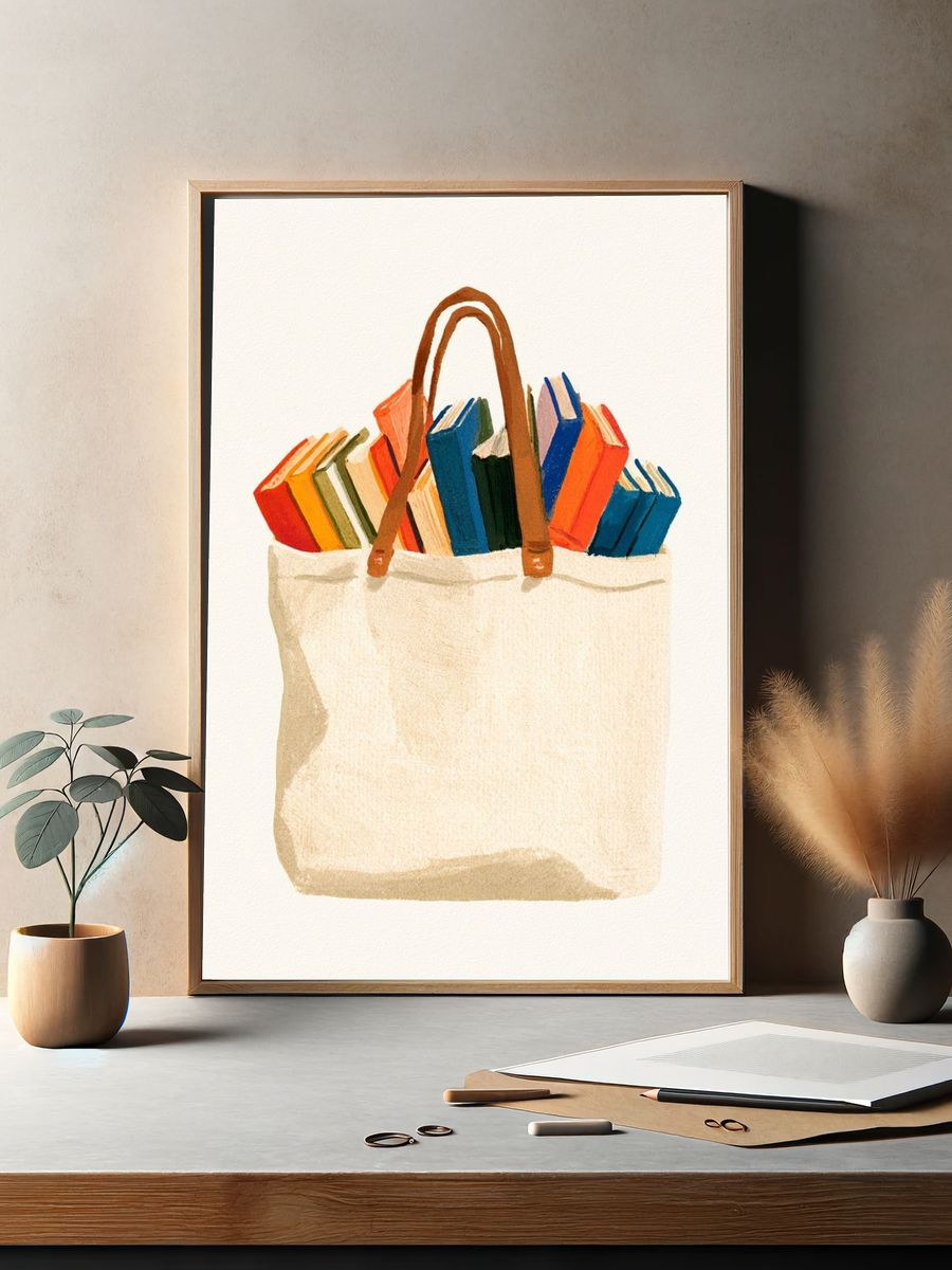 Book Tote Watercolor Poster. — room view 2