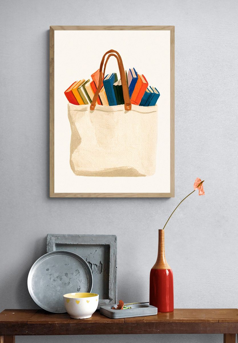 Book Tote Watercolor Poster. — room view 3