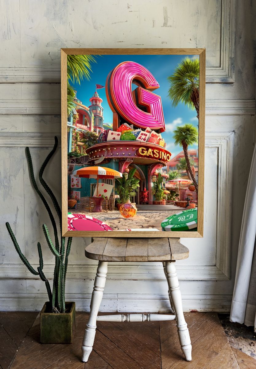 Neon Casino Paradise Illustration Poster. room preview