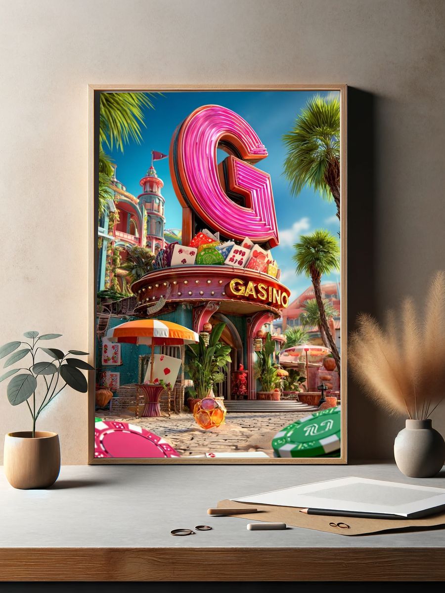 Neon Casino Paradise Illustration Poster. — room view 2