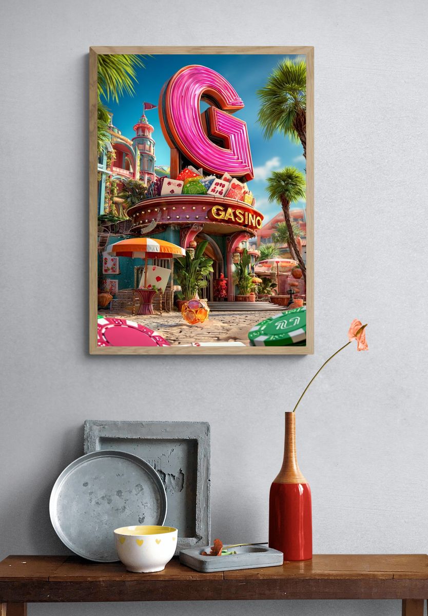 Neon Casino Paradise Illustration Poster. — room view 3