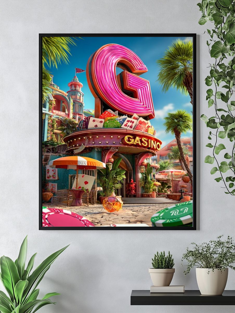 Neon Casino Paradise Illustration Poster. — room view 4
